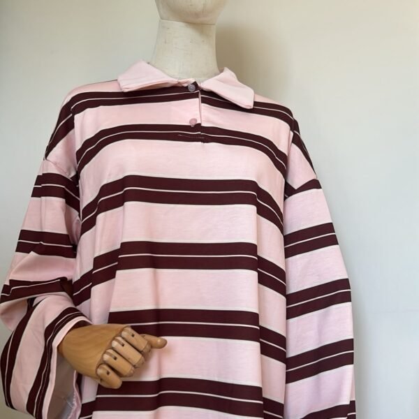 Polo Oversize Rayé Rose & Marron