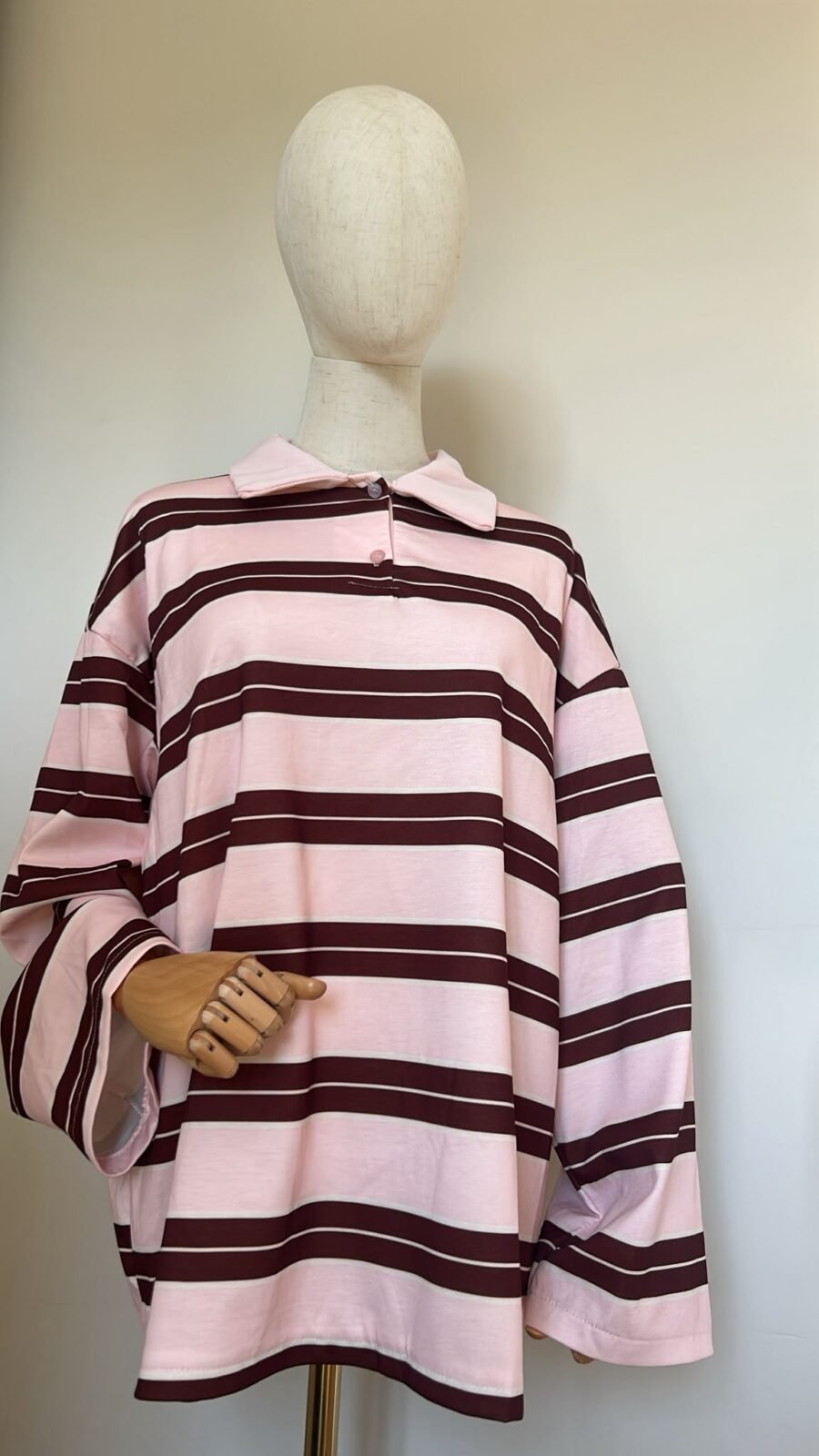Polo Oversize Rayé Rose & Marron