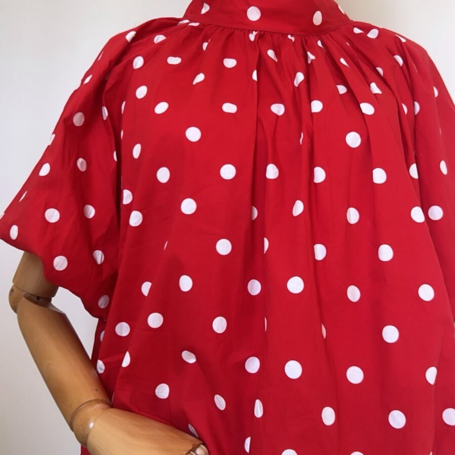 Blouse Cape à Pois Rouge et Blanc, Nœud Dos Nu