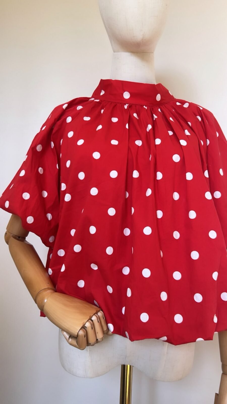 Blouse Cape à Pois Rouge et Blanc, Nœud Dos Nu