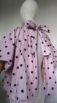Blouse Cape à Pois Rose et Marron, Nœud Dos Nu