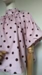 Blouse Cape à Pois Rose et Marron, Nœud Dos Nu