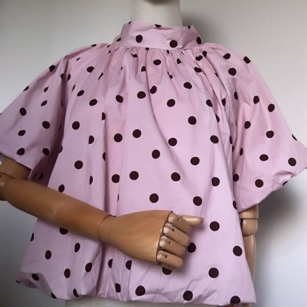 Blouse Cape à Pois Rose et Marron, Nœud Dos Nu