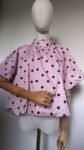 Blouse Cape à Pois Rose et Marron, Nœud Dos Nu