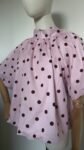 Blouse Cape à Pois Rose et Marron, Nœud Dos Nu