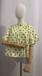 Blouse Cape à Pois Jaune Pâle et Marron, Nœud Dos Nu
