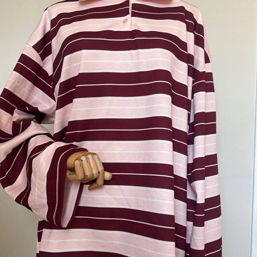 Polo oversize rayé rose & bordeaux, col rose poudré