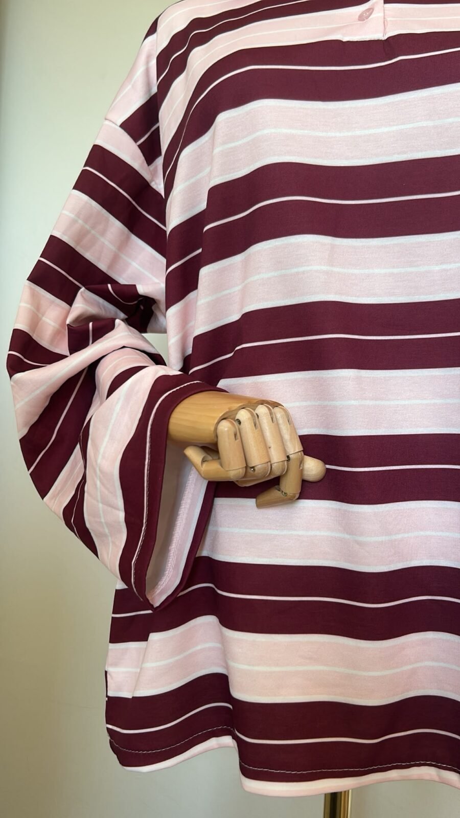 Polo oversize rayé rose & bordeaux, col rose poudré
