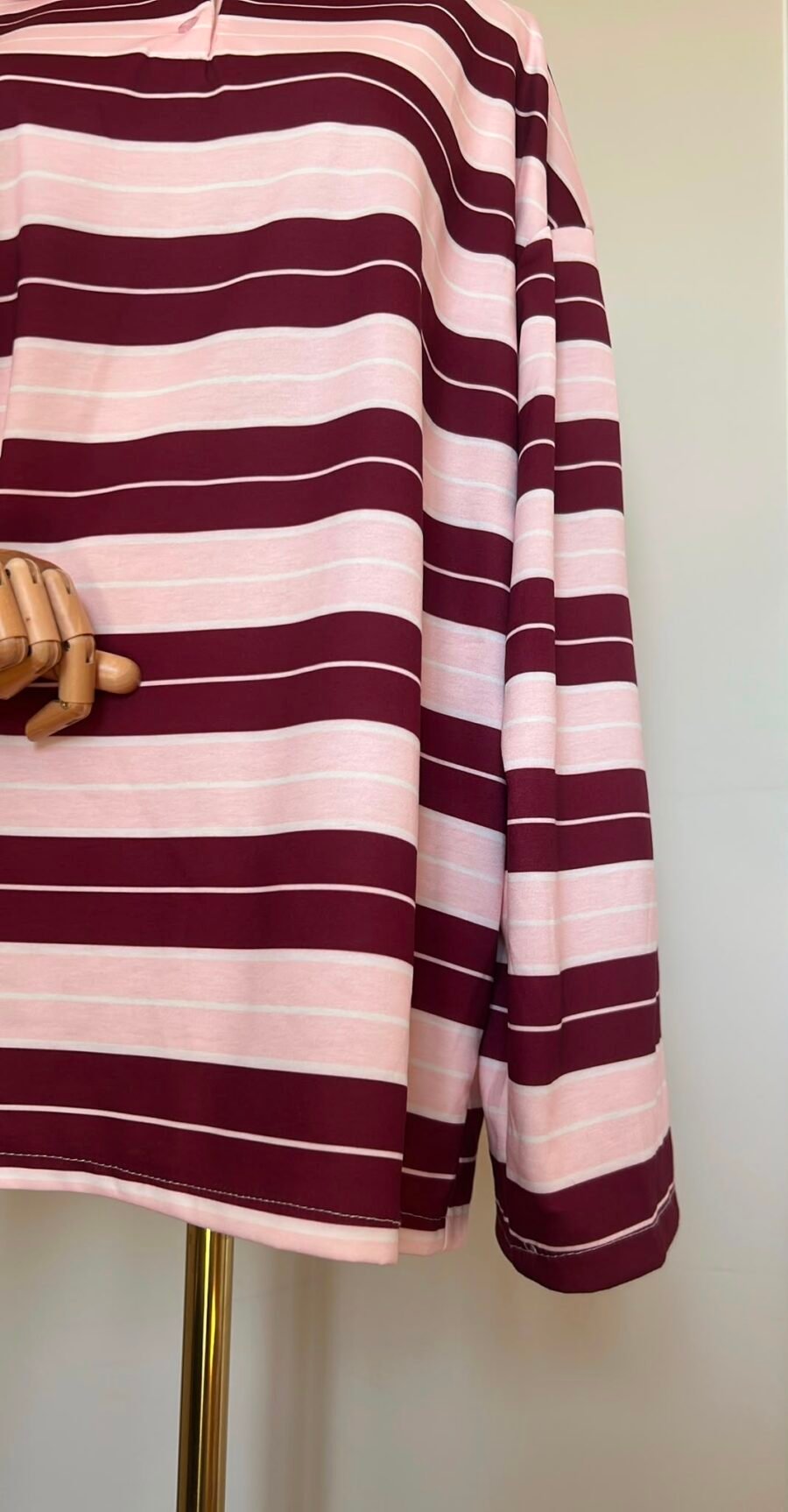 Polo oversize rayé rose & bordeaux, col rose poudré