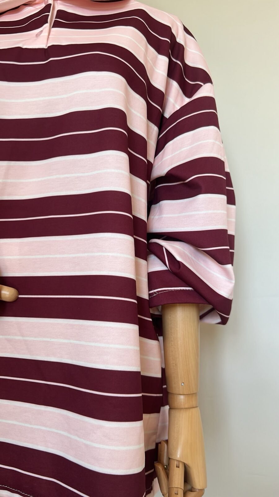 Polo oversize rayé rose & bordeaux, col rose poudré