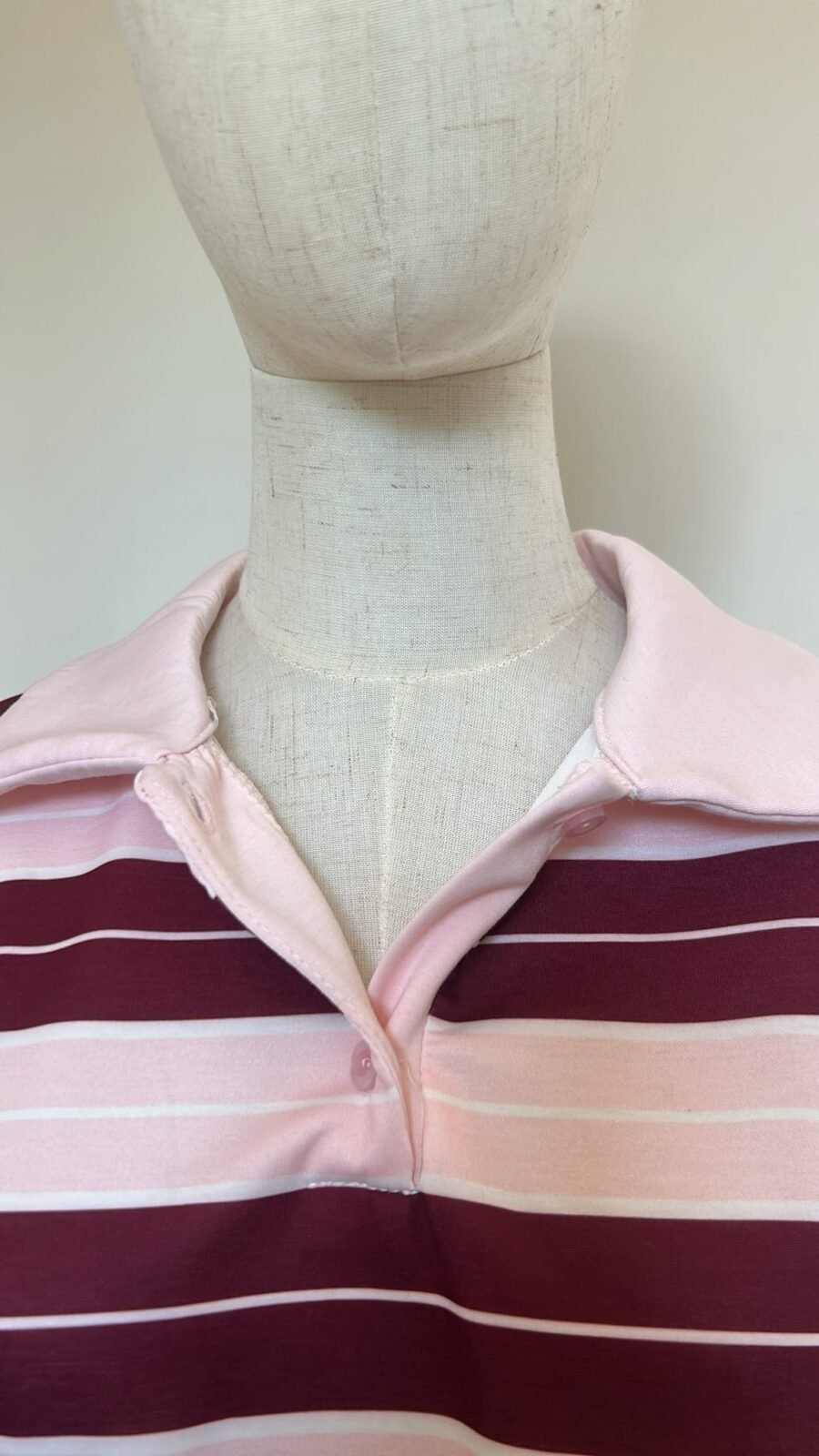 Polo oversize rayé rose & bordeaux, col rose poudré