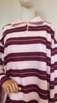 Polo oversize rayé rose & bordeaux, col rose poudré