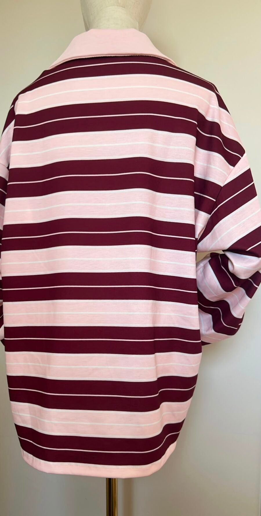 Polo oversize rayé rose & bordeaux, col rose poudré
