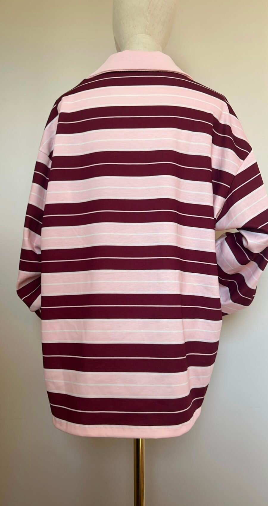 Polo oversize rayé rose & bordeaux, col rose poudré