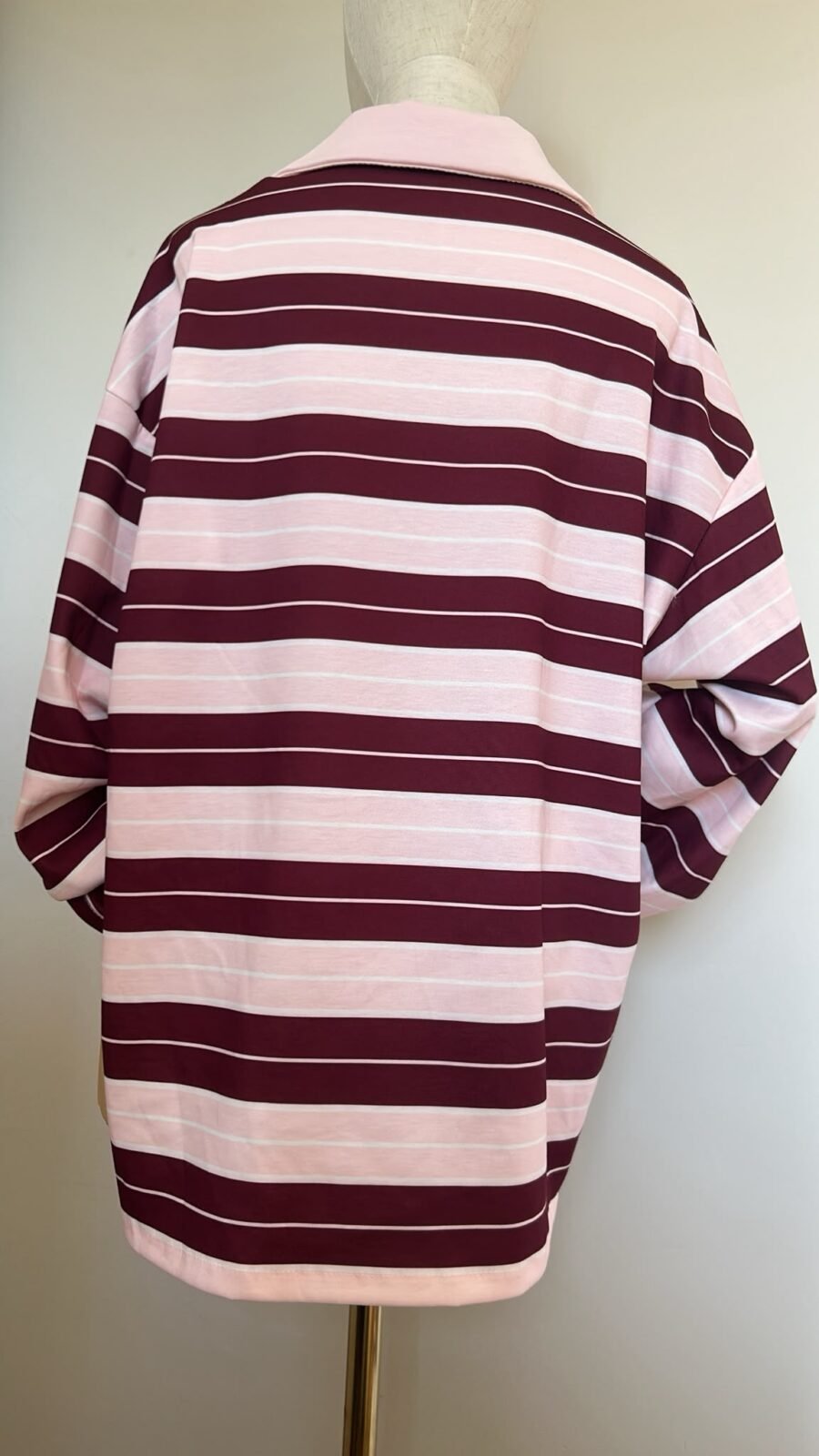 Polo oversize rayé rose & bordeaux, col rose poudré